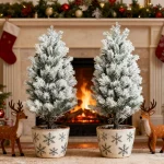 2 Artificial Pine Trees: Outdoor/Indoor Evergreen Shrubs with Ground Stakes