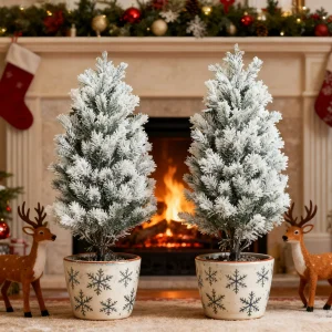 2 Artificial Pine Trees: Outdoor/Indoor Evergreen Shrubs with Ground Stakes